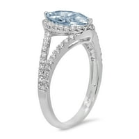 1. CT sjajan markiza Cleani simulirani dijamant 18k bijeli zlatni halo pasijans sa Accentima prsten sz 5.75