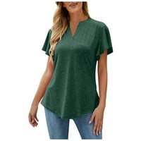 Ženski vrhovi kratki rukav čvrsta blusa Ležerne prilike za žene Ljeto V-izrez T-majice zeleno l