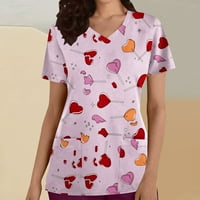 CETHRIO Ljetne košulje za žene - modni čvrsti V - vrat kratkih rukava Štampanje labavo bluza Pink