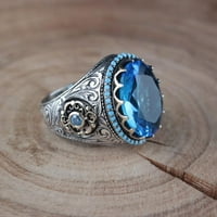 Pgeraug pokloni za žene veliki saphirski prsten, okrugli prsten od plavog dragulja, vintage prsten,