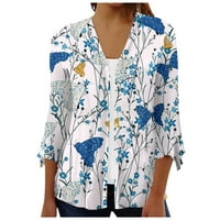 Ženski rukav APEPAL Cvjetni print Kimono Sheer Chiffon Loose Cardigan Blue 3xl