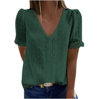 Zeleni vrhovi za žene Trendi vrhovi za žene Modne ženske ležerne majice kratkih rukava V-izrez Majica