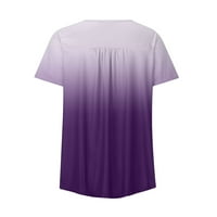 Xiuh Women plus veličine gradijent ispisani V izrez kratkih rukava T Dugme pulover tenkovi za bluze