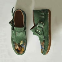 Lydiaunistar Ženske cipele Okrugli toe Retro Cartoon Print Etnic Style Suede Buckle Flatu Casual Cipele Green 5.5