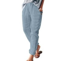 Teretne hlače Žene Čvrsto posteljina pantalona pantne casual baggy elastična struka široka noga sa džepom modni plavi l