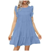 Susanny ženska haljina linija Flowy Smaned Smared sandresses for plus veličina Ženska zakrivljena zakrivljena ključanica plus Veličina mini haljina svijetlo plava XL