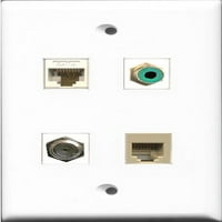 Riteav Port RCA Green and Port CoA kablovska TV - F-tipa i lučka telefona RJ RJ beige i lučka mačka Ethernet bijeli zidni zidni tanjur