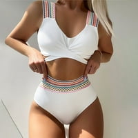 Lovskoo Womens kupaći kostimi dva prednja križa visoka struka Čvrsta boja čipka za bok bikini za podijeljeni