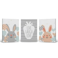 Smile Art Design Cute Rink Rabbit Live Lan Love Siva Bijela pozadina platna Zidna umjetnost Print Set