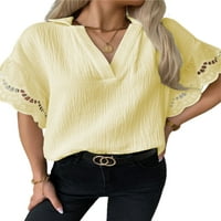 Uerlsty Womens Cracy V-izrez kratki rukav majica Summer Casual Labavi bluza Tee vrhovi