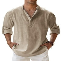 Luksuzna muška bluza Henley vrat dugih rukava s dugim rukavima Redovna fit tunika košulja za odmor zelena