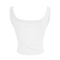 Rezervoari za knjige za žene Trendy Solid Crop TOP U vrat bez rukava s rebraste rebraste boje