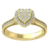 Araiya 14k žuti zlatni zlatni oblik srca halo klasterski dijamantni prsten za žene, veličine 5.5