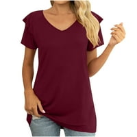 Ženska ležerna Seksi modna ljetna majica Tunički ruffle rukav top bluzu vino l