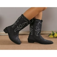 Ženske čizme Vintage Western Boots pokazivane kravljeg čizme za cipele s kliznim koljem čizme za jahanje Dnevne crne 7,5