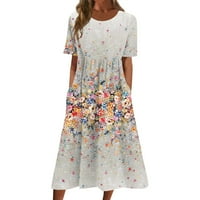 Ženske haljine Dužina gležnja A-line kratkih rukava modni okrugli dekolte Ljeto tiskovina haljina svijetlo siva 3xl