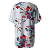 Ženske vrhove kratkih rukava dame bluza casual cvjetna moda V-izrez ljeto crvena 3xl