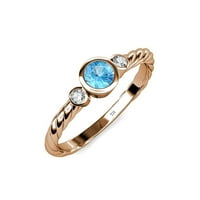 Blue Topaz i dijamant tri kamena konopska prstena 0. CT TW u 14K ružom Gold.Size 6.5