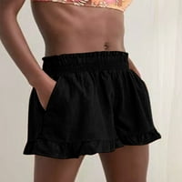 Ljetne casual plažne kratke hlače za žene Čvrsti prozračni kratke hlače Ruffle Hem elastične strugove džepova lagana
