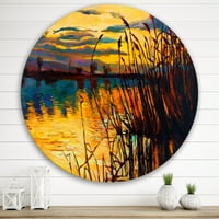 Art PromenArtirt 'Žuti zalazak sunca kroz visoku travu uz jezero' nautički i obalni metalni krug Zidna umjetnost - Disk od