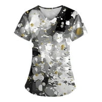 Bluze za žensku modnu proljetnu i ljetno ulje slikanje print V-izrez kratkih rukava s kratkim rukavima s džepovima 3xl