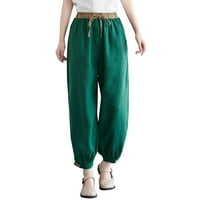 RIFORLA Hlače za žene džep elastične prozračne pantalone labavi struk Žalbe ženske hlače Žene casual pantalone zeleno xl