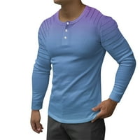 Muška košulja Ljeto Dugi rukav Gradijent boja Print Okrugli vrat Gumb Fit Comfy Casual Tee