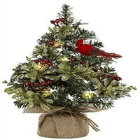 Ganz plastična svjetlost up mini božićno drvce zimzelena sa crvenim kardinalom, 12