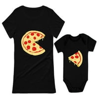 Pizza Pie & Slice Baby BodySuit & Ženska majica Podudaranje set Mama i bebe Set Mama Crna velika beba