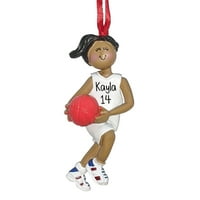 Košarkaška ženka sa bijelom uniformom - tamna koža - personalizirani božićni ukras - Afrički američki
