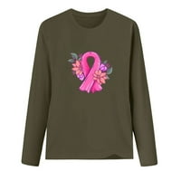 Košulje za žene Jesenski svjesnost o raku vrpca cvjetni print okrugli vrat dugih rukava