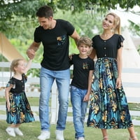 Baywell Porodica koja odgovara odijelima, mama i meni crna porodična majica za štampanje tropskog lišća