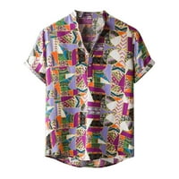 Ljetna ženska bluza s kratkim rukavima etničko stil tiskane posteljine košulje na plaži Trendy Leisure