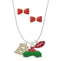 Delight nakit Goldtone Crystal inicijal - B - Božićni poljubac šarm ogrlica i naušnice