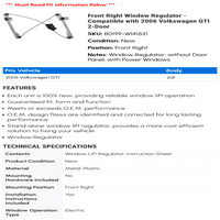 Regulator prednjeg desnog prozora - kompatibilan sa Volkswagen GTI 2-vratima