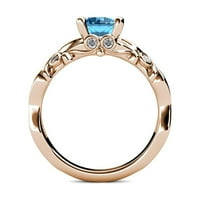 Blue Topaz i dijamantski prsten za butterfly 1. CT TW u 14k Rose Gold.Size 9