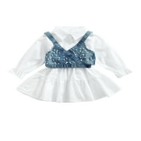 SUNISERY TODDLER Baby Girls Outfits Ruffle dugih rukava A-line košulje Haljina + traper kamizola postavljena