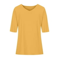 Ženski vrhovi V-izrez Čvrsta bluza Casual Women Holiday kratki rukav Tee Ljetni bluze žuti xl