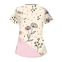 Huachen Womens Ljeto Ležerne prilike tiskane radne odjeće s kratkim rukavima s dvostrukim džepom
