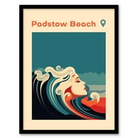 Seaside pozivi PadStow Beach England Velika Britanija Moderna žena valova morska sirena ocean umjetnost Ispis uokvireni poster zidni dekor