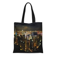 Platno torba The Hong Kong Skyline Peak noćna svjetla Digitalbcon slike za ponovnu torbu za ponovnu
