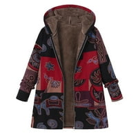 Žene Nova zimska topla odjeća cvjetni džepovi s kapuljačom od vintage preveliki kaput
