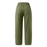 Capri pantalone za žene široke noge Capri pamučne posteljine pantalone Ljeto obrezane hlače elastične