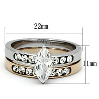 Luxe nakit nakit dvodijelni ženski dva tona ruža zlata IP nehrđajući čelik vjenčani prsten sa CZ-om