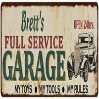 Brett's Full Service Garage Metal znak Rusty Man Cave 108240047055