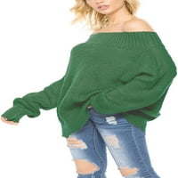 Žene sa ramenom na ramenu s rukavima, labavi predimenzionirani pulover džemper pletena skakač