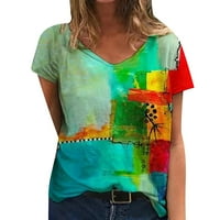 Ženske plus veličine vrhova Tiskanje V-izrez majice kratki rukav casual tee vrhovi bluza