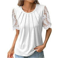 Ženska trendovska čipka Raglan vrhovi čipke modne ljetne kratke rukave košulje s čvrstim naborama okruglo