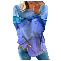 Duksevi za žene Jesen modni casual crewneck dugi rukav pulover s poljom Split tanki bluze plavi ljubičasti