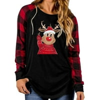 Božićne majice za žene Jesen modni raglan dugih rukava pulover duge pulover Buffalo plaid Xmas tisak